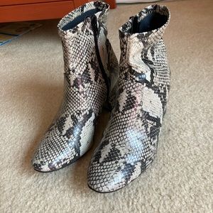 Snakeskin mid shaft booties